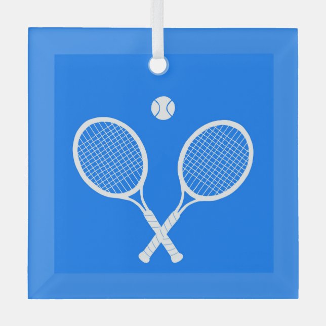 Ornement En Verre Raquettes de tennis Arrière - plan bleu (Recto)