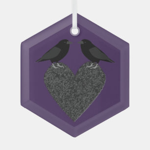 Ornement En Verre Ravens gothiques et Coeur noir