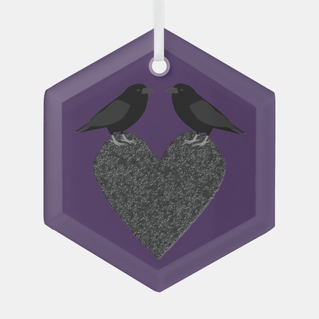 Ornement En Verre Ravens gothiques et Coeur noir (Recto)
