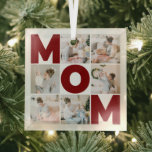 Ornement En Verre Red & White 6 Photo Collage Maman<br><div class="desc">Créez Votre Propre Collage Photo Simple,  Maman. Ajoutez Vos Propres Photos,  Ajoutez Vos Propres Salutations Et Faites-En Votre Propre. Faites un collage photo personnalisé pour les occasions spéciales et la fête des mères.</div>