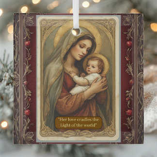 Ornement En Verre Renaissance Madonna and Child Serene Holy Vintage