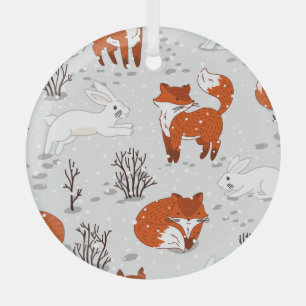 Ornement En Verre Renards d'hiver Bunny Motif sans couture