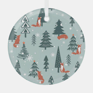 Ornement En Verre Renards, sapins, hiver, motif coloré
