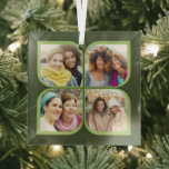 Ornement En Verre Retro 4 Photo Pinwheel Fleur Pétale Noir Vert<br><div class="desc">Décor photo élégant en vert deux tons avec collage photo style rotonet rétro. Le modèle photo est configuré pour ajouter 4 de vos photos préférées, qui sont automatiquement affichées dans les formes pétales de fleurs. Si vous avez un problème avec le placement d'image, essayez de recadrer votre photo à un...</div>