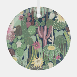 Ornement En Verre Retro Cactus Design : Texture de tissu sans fil