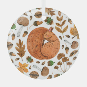 Ornement En Verre Rêves d'automne : Aquarelle écureuil paradis