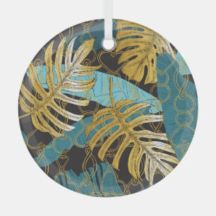 Ornement En Verre Rideau de chaîne d'or, feuilles tropicaux.