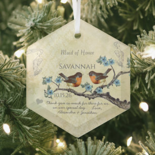 Ornement En Verre Robins vintages Maid of Honor Ornaming