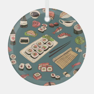 Ornement En Verre Rolls De Sushi : Coloré Sans Couleur Vintage.