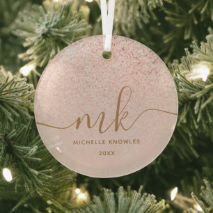 Ornement En Verre Rose Gold Pailleté Lettres Initiales et Nom de Lux