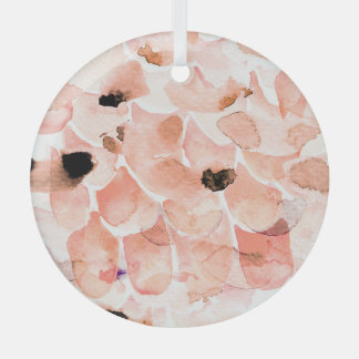 Ornement En Verre Rose, pivoine, feuille, motif aquarelle.