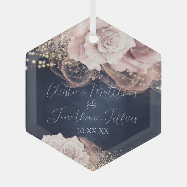 Ornement En Verre Roses d'aquarelle romantique sur Mariage bleu mari (Recto)