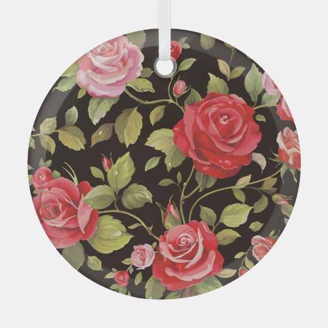 Ornement En Verre Roses roses roses : motif floral élégant. (Recto)