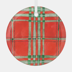 Ornement En Verre ROUGE SCOTT TARTAN Cercle de verre ornement