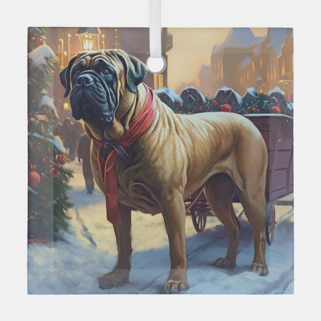Ornement En Verre Saison de Noël de Bullmastiff (Recto)