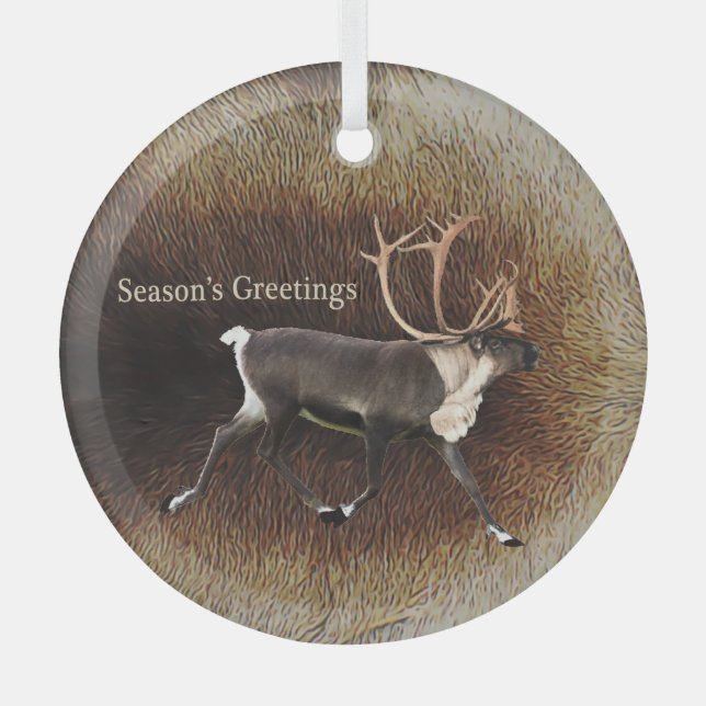 Ornement En Verre Salutation de saison - Bull Caribou (Reindeer) (Recto)