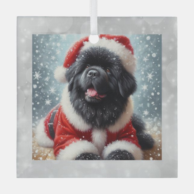 Ornement En Verre Santa Newf Puppy Christmas Ornament (Recto)