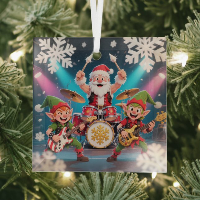 Ornement En Verre Santa's Drumming Rock Band Ornament (Insitu)