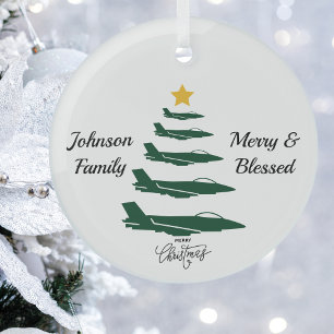 Ornement En Verre Sapin de Noël d'avion militaire, simple personnali