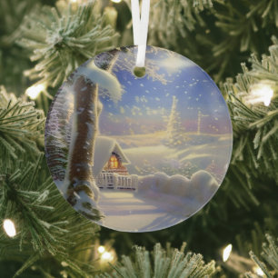 Ornement En Verre Scène hivernale Ethérée Kinkade Inspiré