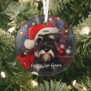 Ornement En Verre Schnauzer miniature grincheux avec Santa Hat