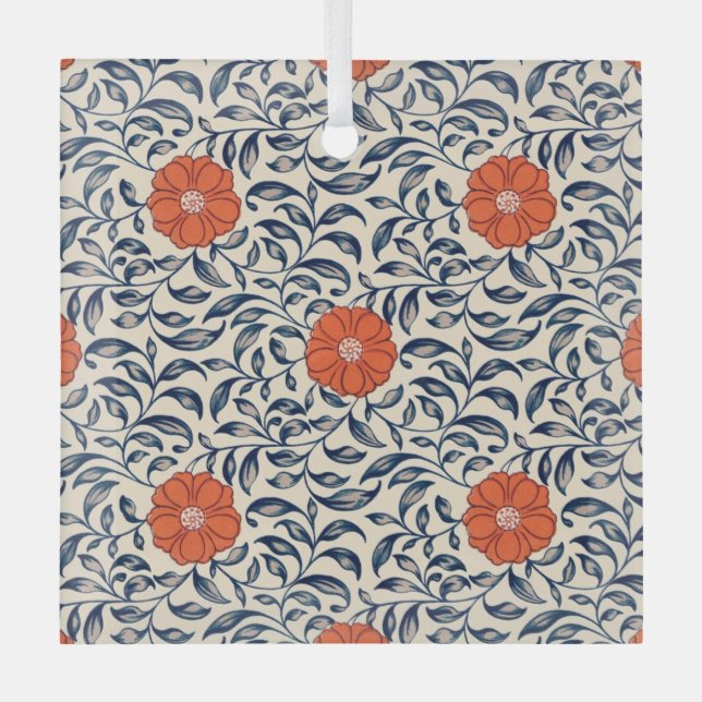 Ornement En Verre Seamless floral pattern with vibrant orange flower (Recto)