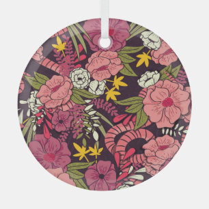 Ornement En Verre Serpents de la jungle, fleurs tropicales, motif vi