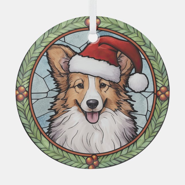 Ornement En Verre Sheltie Vitrail Noël (Recto)