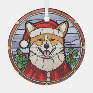 Ornement En Verre Shiba Inu Vitrail Noël