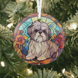 Ornement En Verre Shih Tzu Sardé