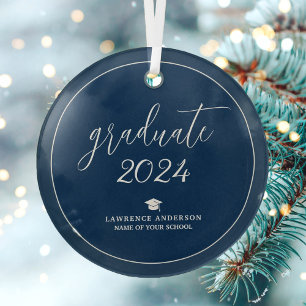 Ornement En Verre Simple Elegant Navy Blue 2024 Graduate Graduation