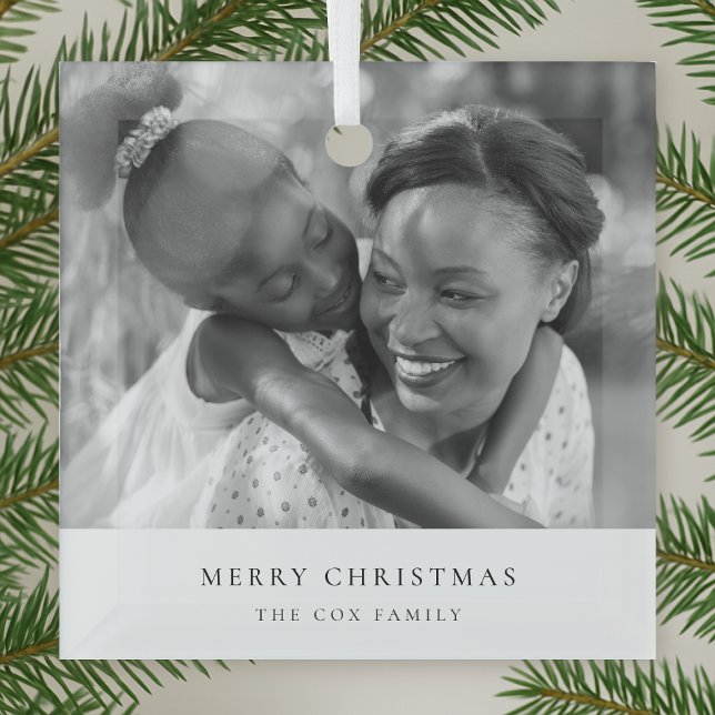 Ornement En Verre Simple Minimalist Chirstmas Black and White Photo (Créateur téléchargé)