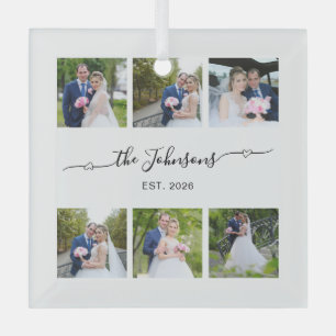 Ornement En Verre Six coeurs de signature de mariage avec empattemen