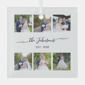 Ornement En Verre Six coeurs de signature de mariage avec empattemen