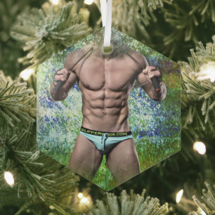 Ornement En Verre SlipperyJoe's homme adulte très musclé torse nu