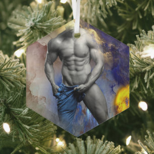 Ornement En Verre SlipperyJoe's Homme torse nu abs sixpack mettant