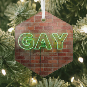 Ornement En Verre SlipperyJoe's neon Gay Sign mot de mur en briques