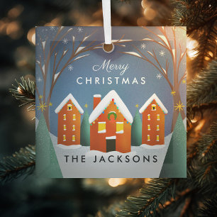 Ornement En Verre Snowy Village Winter Scène Noël