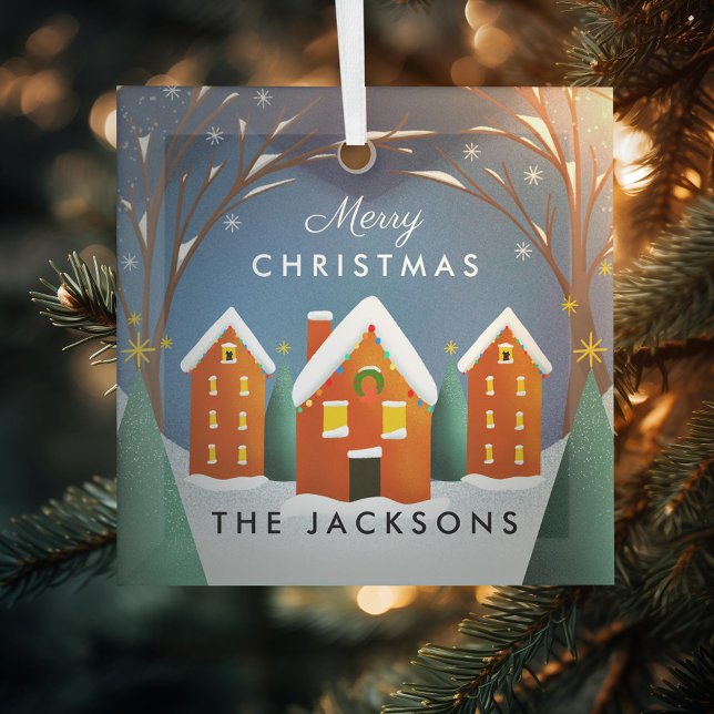 Ornement En Verre Snowy Village Winter Scène Noël (Créateur téléchargé)