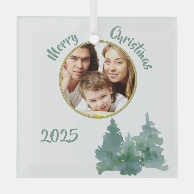 Ornement En Verre Soft Sea Green Photo Christmas Card (Recto)