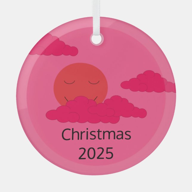 Ornement En Verre Soleil levant avec nuages de maïs soufflé : Fuchsi (Recto)