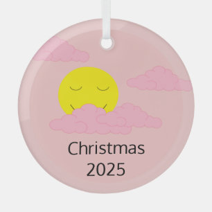 Ornement En Verre Soleil souriant avec nuages de maïs soufflé : Rose