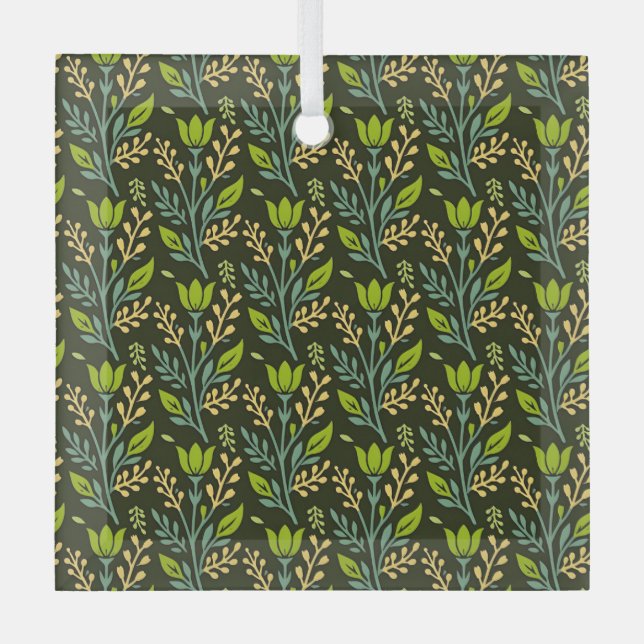 Ornement En Verre Sophisticated blue & beige floral pattern design  (Recto)