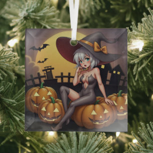 Ornement En Verre Sorcière sur la ferme d'Halloween de citrouilles J