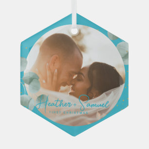 Ornement En Verre Souvenir de mariage de Noël Écriture élégante phot