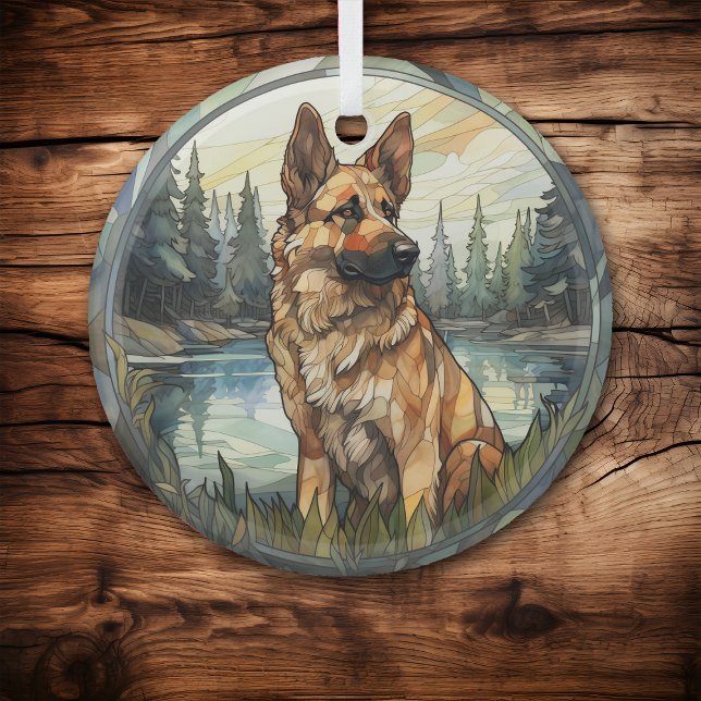 Ornement En Verre Stained Glass Mountain German Shepherd Dog (Créateur téléchargé)