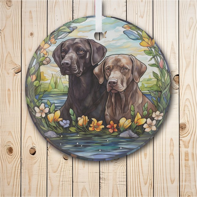 Ornement En Verre Stained Glass Two Labrador Retriever Dogs (Créateur téléchargé)