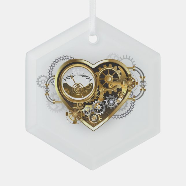 Ornement En Verre Steampunk Heart with a Manometer (Recto)