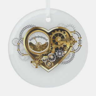 Ornement En Verre Steampunk Heart with a Manometer