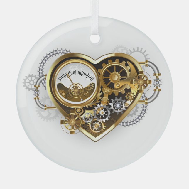 Ornement En Verre Steampunk Heart with a Manometer (Recto)